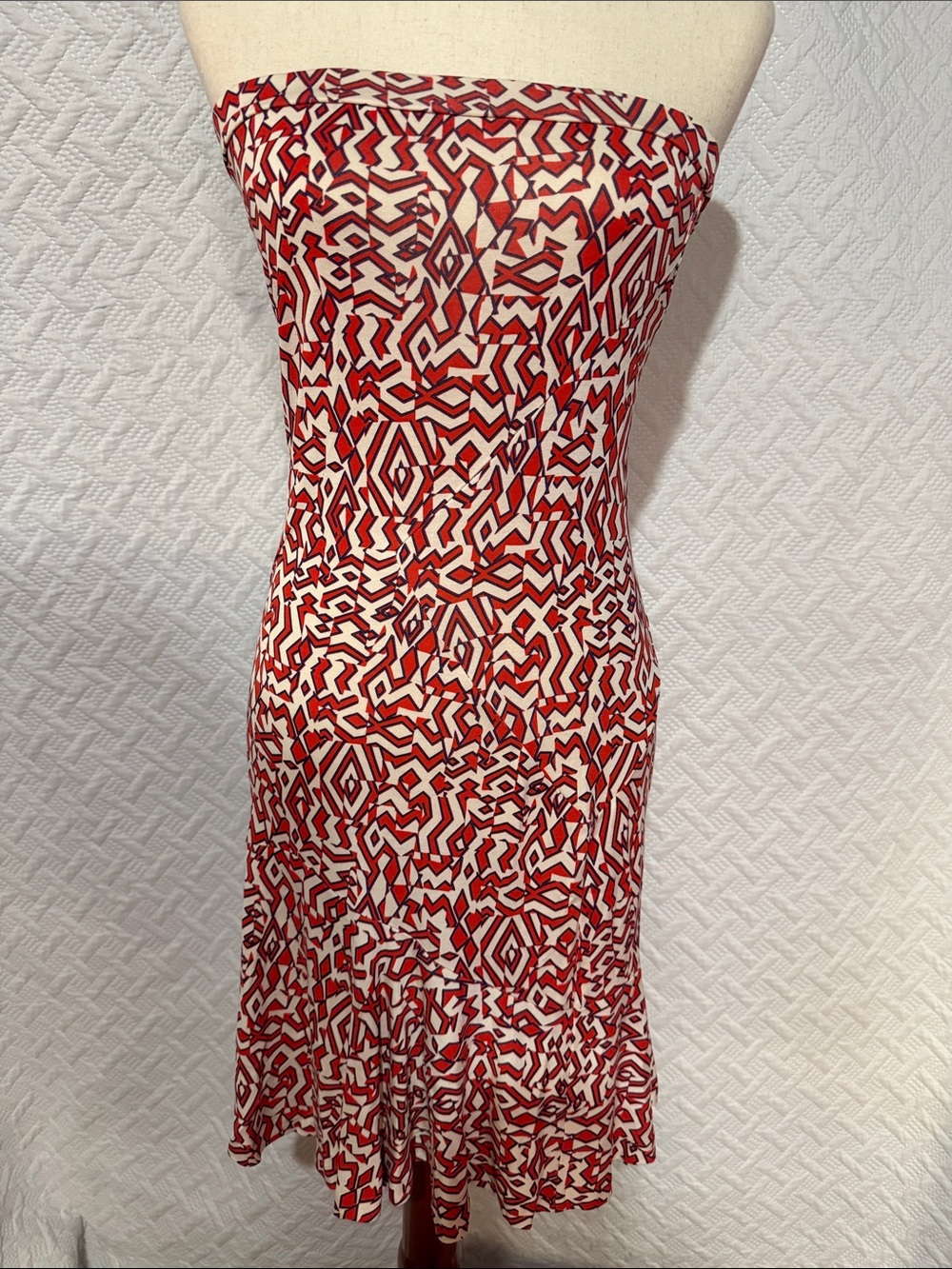 Diane Von Furstenberg Strapless Red and White Geometric Dress